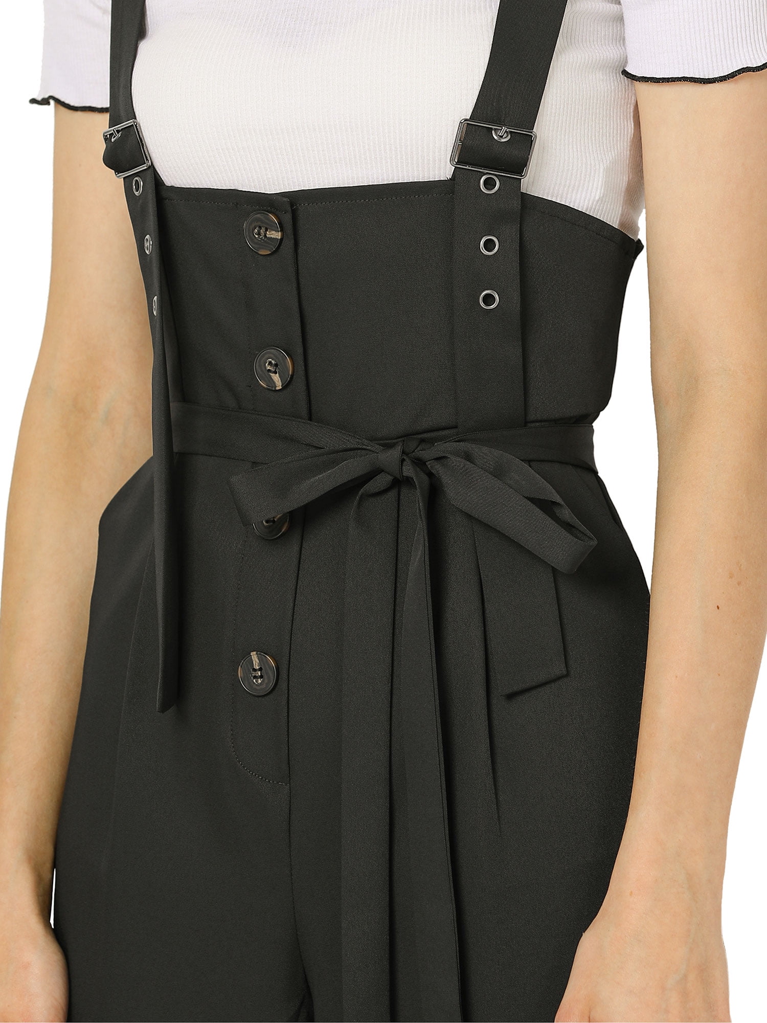 DARING DIVA Women's Button Front High Waist Belted Overall Jumpsuit M Black