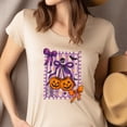 thumbnail image 4 of Purple Bow Pumpkin Graphic T-Shirt | Unisex Spooky Season Outfit, Light Pink, Size 2XL, 4 of 6
