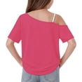 thumbnail image 3 of OGLCCG Girls Off The Shoulder Tops Asymmetrical Short Sleeve Summer Tee Shirts Casual Soft Cold Shoulder Blouse 5-14 Years, 3 of 7