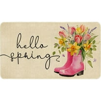 Spring Summer Door Mat,Hello Spring Narcissus Tulips Flower Floral Indoor Outdoor Non-Slip Doormat,Entryway Front Porch Farmhouse Spring Welcome Door Mat Colorful for Entrance Decor,30" x 17"