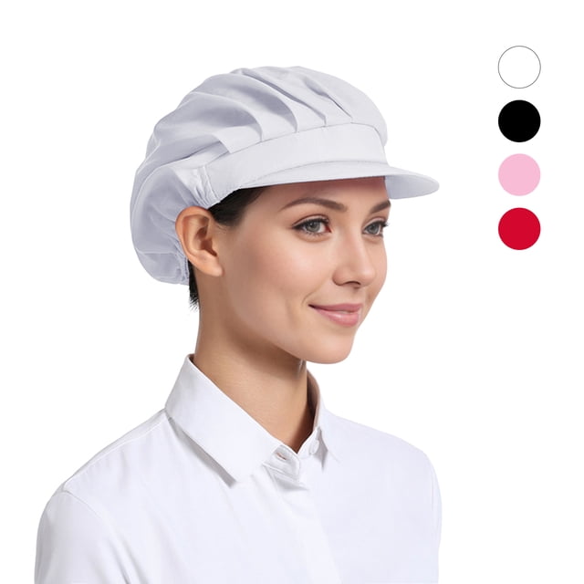TOPTIE Short Brim Chef Hat for Women - Adjustable, Breathable Hair Net for Kitchen Cooking, Food Service, Working-White