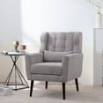 thumbnail image 4 of Modern Accent Chair Mid Century Armchair Reading Chair, Upholstered Tufted Side Chair with Wingback , Waist Pillow for Living Room, Grey, 4 of 6