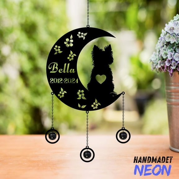Handmadetneonsign Yorkie Memorial Metal Wind Chimes, Custom Pet Loss Gift With Name 140336