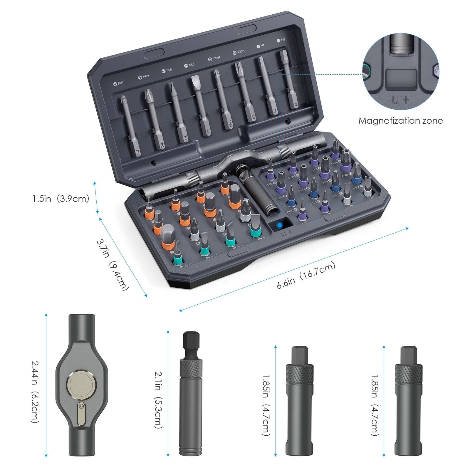 Screwdriver Set, AMIR 42 in 1 Magnetic Ratchet Screwdriver Set with T Handle Multi Bits Screwdriver for Electronics Maintenance Bike Furniture Home Repair Gray