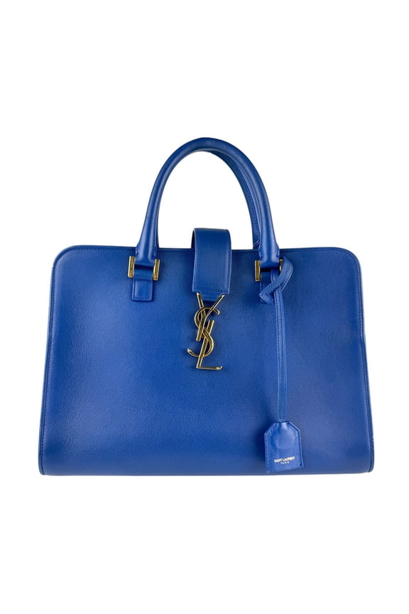 Pre-Owned Yves Saint Laurent Cabas Leather Handbag Shoulder Bag in Blue and Gold, Women's,...
