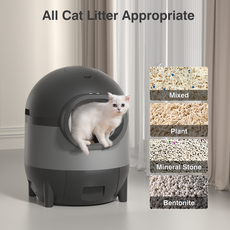 ABRCT Self-Cleaning Automatic Litter Box Pro – Smart Robot Litter Box For Multiple Cats, 60L Large Capacity, Anti-Pinch Safety, Health Tracking App, With Deodorizer (Grey)