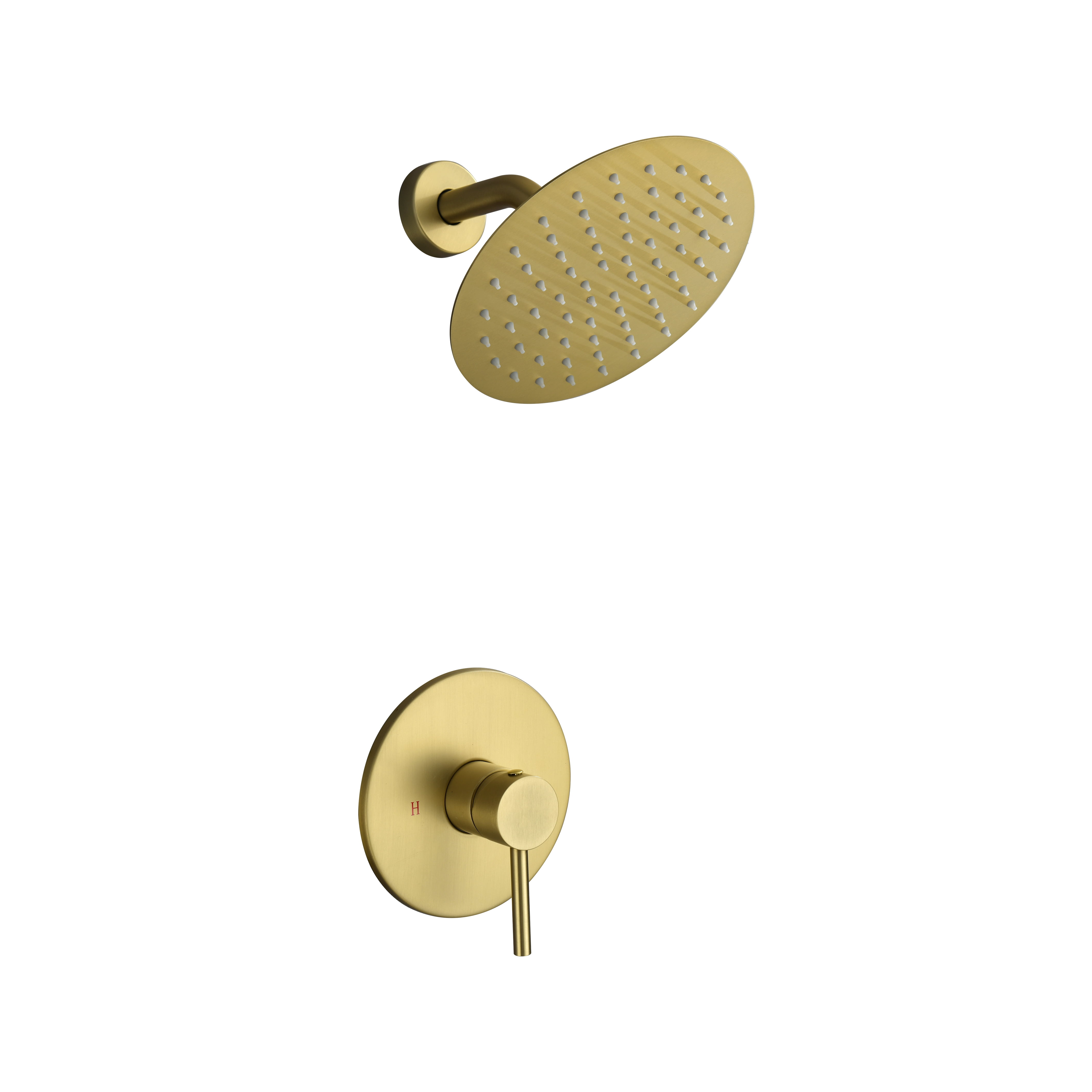 8-Inch Stainless steel/Brass Round Rainfall Showerhead with Ceramic Faucet Control Valve, 6.7 Inch Extension Arm, Wall mounted Head Shower-Golden Brushed(Without Hand shower)