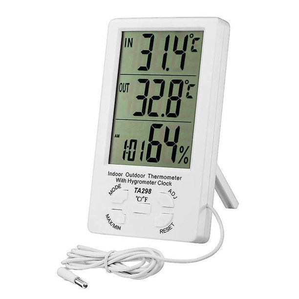 Termómetro para interiores y exteriores, termómetro higrómetro digital, termohigrómetro LCD con reloj, registros mínimos / máximos, interruptor C / F, temperatura y humedad Sincero Hogar