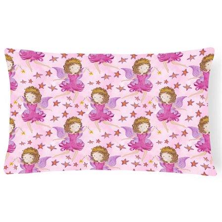 Watercolor Fairy Princess on Pink Canvas Fabric Decorative Pillow - 12 x 16 in.