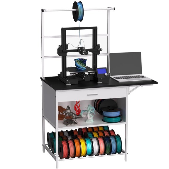 GIOTORENT 3D Printer Stand with Filament Storage, Heavy Duty Table Holds PLA ABS PETG Spools, 23.6"D × 41.3"W × 58.1"H Rack for Garage Office Workshop