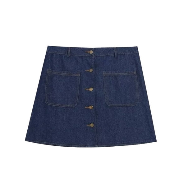 Wxolcjlv Womens Denim Mini Skirt Button Front Patch Pockets A‑Line Skirts