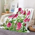 thumbnail image 2 of Pink Rose Floral Blanket Spring Flowers Green Leaves Room Decor Gifts for Women Mom Wife Sisters Kids Girls Birthday Mother''s Day Present Soft Plush Throw Blanket 50"x60", 2 of 6