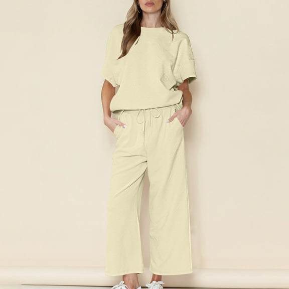 Taylonsss Women'S Loose Solid Color Leisure Set Texture Drawstring Sports Set