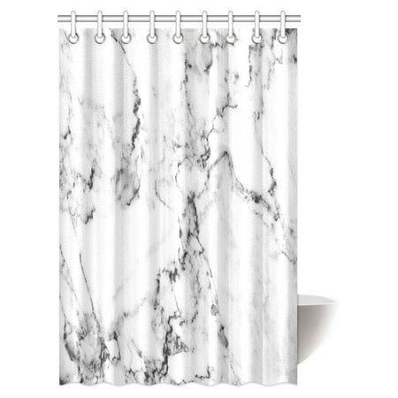 MYPOP White Marble Shower Curtain, Natural Stone Pattern with Hazy Effects Granite Ceramic Rock Formation Print Decor Fabric Bathroom Shower Curtain with Hooks, 48 X 72 Inches