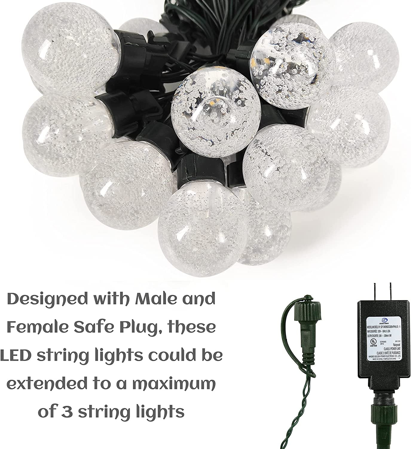 Bibana35 FT Globe String Lights Outdoor Commercial Grade Light with 20 G50 Shatterproof LED Bulbs Waterproof Extendable for Indoor Outdoor Wedding Garden Party Christmas Trees Decoration (Multicolour)