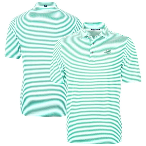 Men's Cutter & Buck Green Miami Dolphins Virtue Eco Pique Stripe Recycled Polo