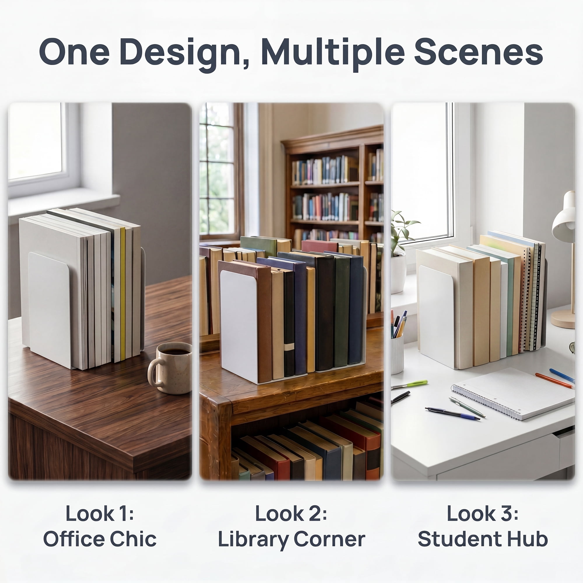 Unique Bargains Expandable L-Shaped Bookends with Compartments Home 2 Pcs Pear White 5.2"L x 4.1"W x 7.7"H