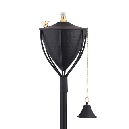 Legends Direct Amsterdam Premium Metal Oil Lamp Outdoor  54  Tall- Tiki Style /w Snuffer Deck Torch for Patio  Outdoor  Lawn and Garden /w Large 32oz Oil Lamp (Hammered Black)