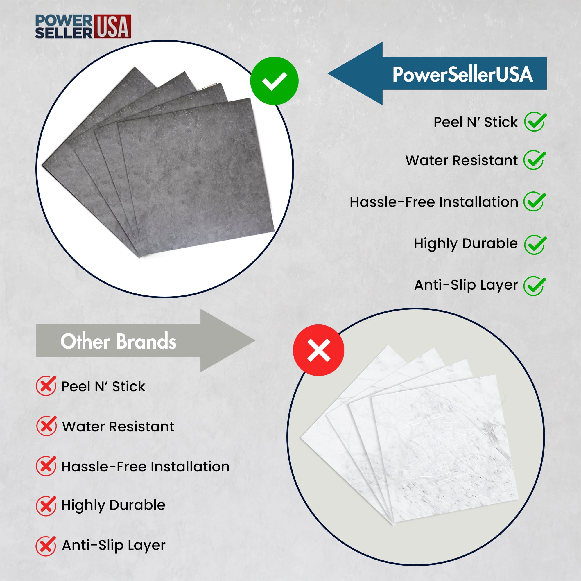 PowerSellerUSA Vinyl Self Adhesive Contemporary Design Peel and Stick Square Floor Tiles