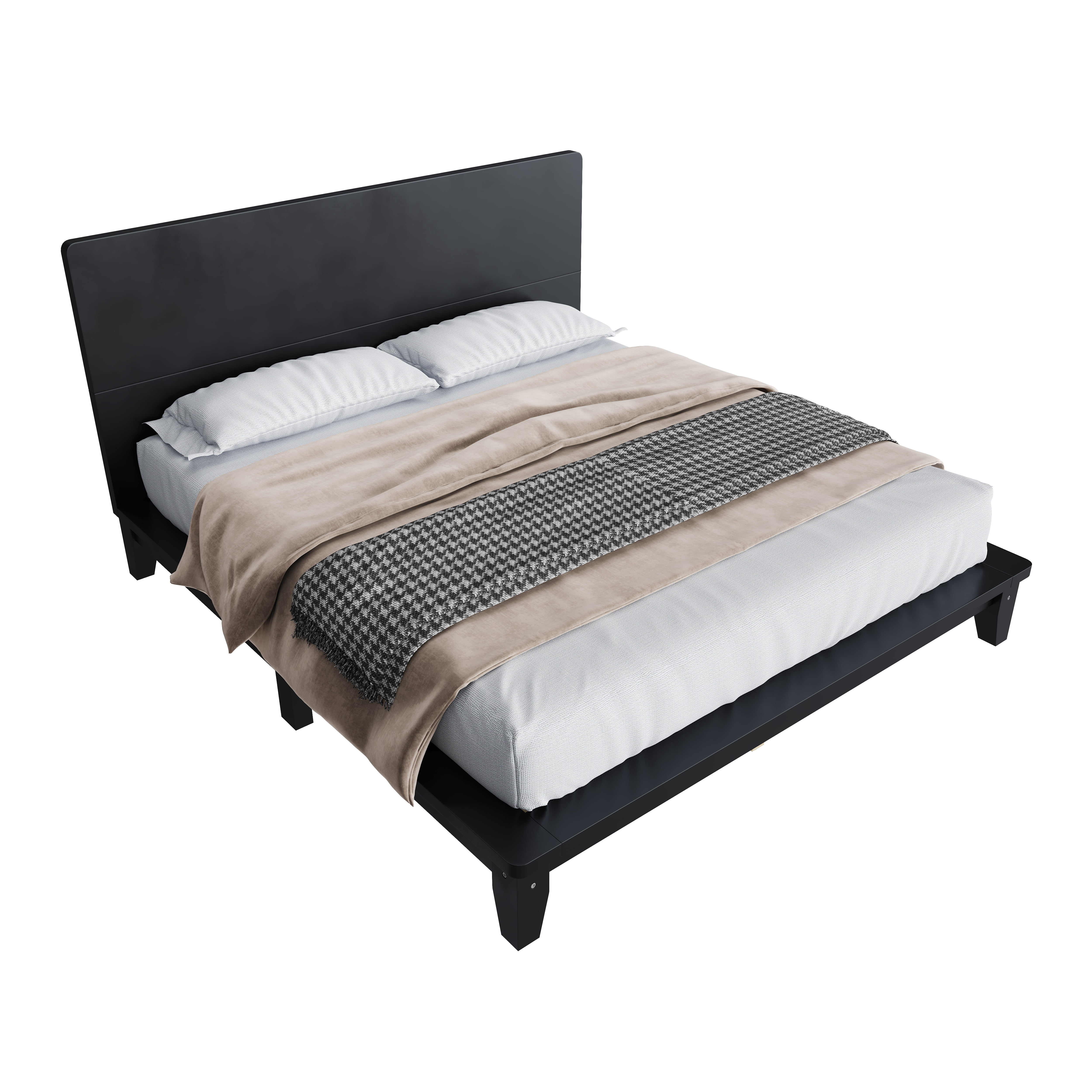 Mintazer Queen Size Platform Bed Frame with Headboard, Modern Bed with Slatted Support, No Box Spring Needed, Black