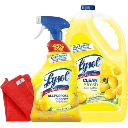 Lysol Lemon Refill All Purpose Cleaner 144 oz and 32 oz Spray Bottle with Cleaning Cloth - Pack of 2