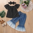 thumbnail image 2 of Ropa Para Bebés, Ropa Para Niños Pequeños, Ropa De Verano, Top De Lunares De Un Hombro, Pantalones Acampanados De Mezclilla, Traje Negro Odeerbi LM103-1400, 2 of 7