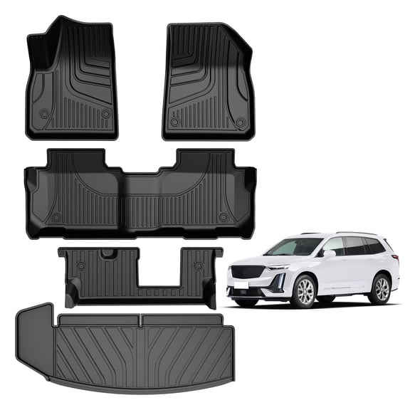DIKSOAKR Floor Mats and Cargo Liner Fit For Cadillac XT6 (7-Seat) 2020-2026 Heavy Duty TPE All Weather Automotive Floor Mats for XT6 with 2nd Row Bench Seat