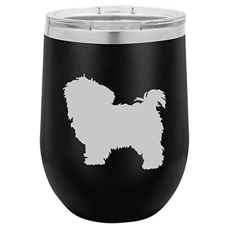 

12 oz Double Wall Vacuum Insulated Stainless Steel Stemless Wine Tumbler Glass Coffee Travel Mug With Lid Maltese (Black)