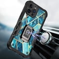 thumbnail image 5 of For iPhone 14 Pro (6.1") Marble IMD Stone Design Hybrid Armor Magnetic Ring Stand Kickstand Heavy Duty Rugged Cover ,Xpm Phone Case [ Blue Gold ], 5 of 5