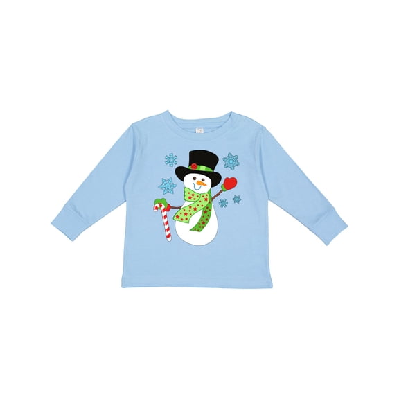 Inktastic Christmas Snowman in Top Hat with Candy Cane Boys or Girls Long Sleeve Toddler T-Shirt