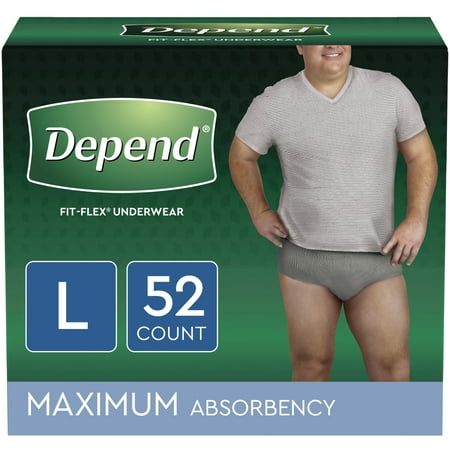 Depend Fit-Flex Incontinence Underwear for Men, Maximum Absorbency, Large, Grey, 52 Count (2 Packs of