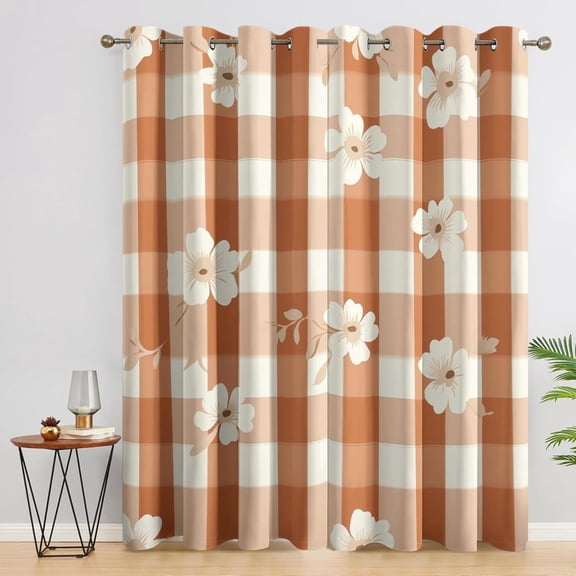 Buffalo Checkered Blackout Curtains, Floral Plaid Curtains For Bedroom Living Room - Flower Gingham Decor Window Curtains 38"W x 54"L (Pack of 2)