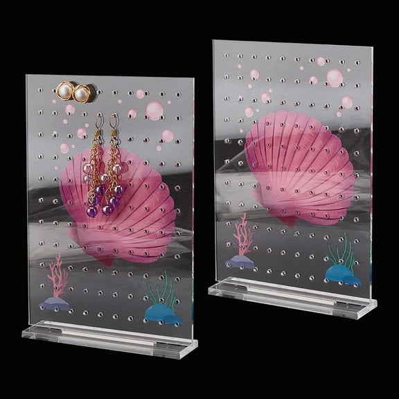 2Set Rectangle Transparent Acrylic Earring Display Organizer Stands Tabletop Earring Display Holder Shell Pattern 3x12.7x17.9cm