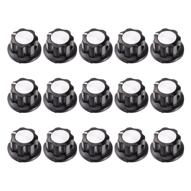 Kit de 15 perillas de potenciómetro con tapas giratorias y eje moleteado de baquelita, compatible con orificio Mf-A01 Wh118 (negro)
