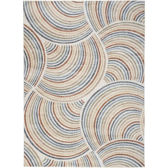 Nourison Astra Machine Washable 5'3" x 7' Ivory/Multi Mid-Century Modern Indoor Rug