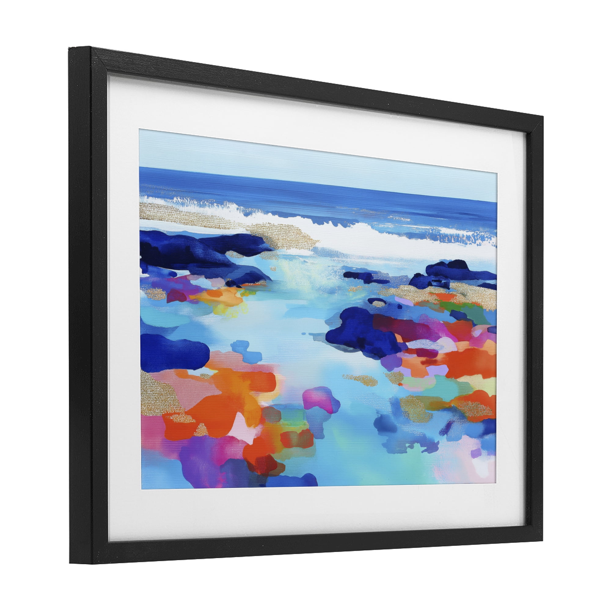 Stupell Industries Coastal Pools Overlay Abstraction Black Framed Print Under Glass, design by Chromatic Storm Studio