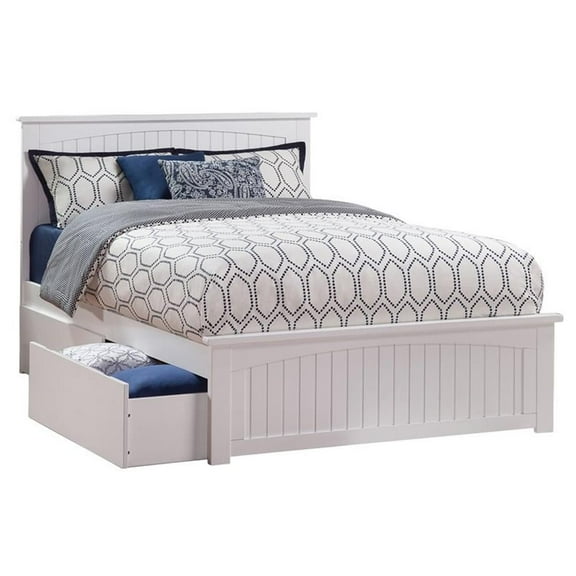 Pemberly Row 2-Drawer Farmhouse Solid Wood Queen Storage Platform Bed in White