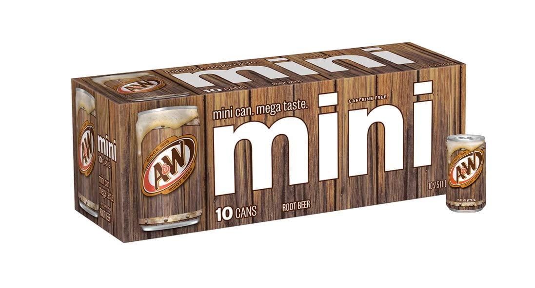 A&W Original Root Beer Soda MINI CANS Soft Drink - Pack of 10 (7.5 oz), Caffeine Free, Made with Aged Vanilla