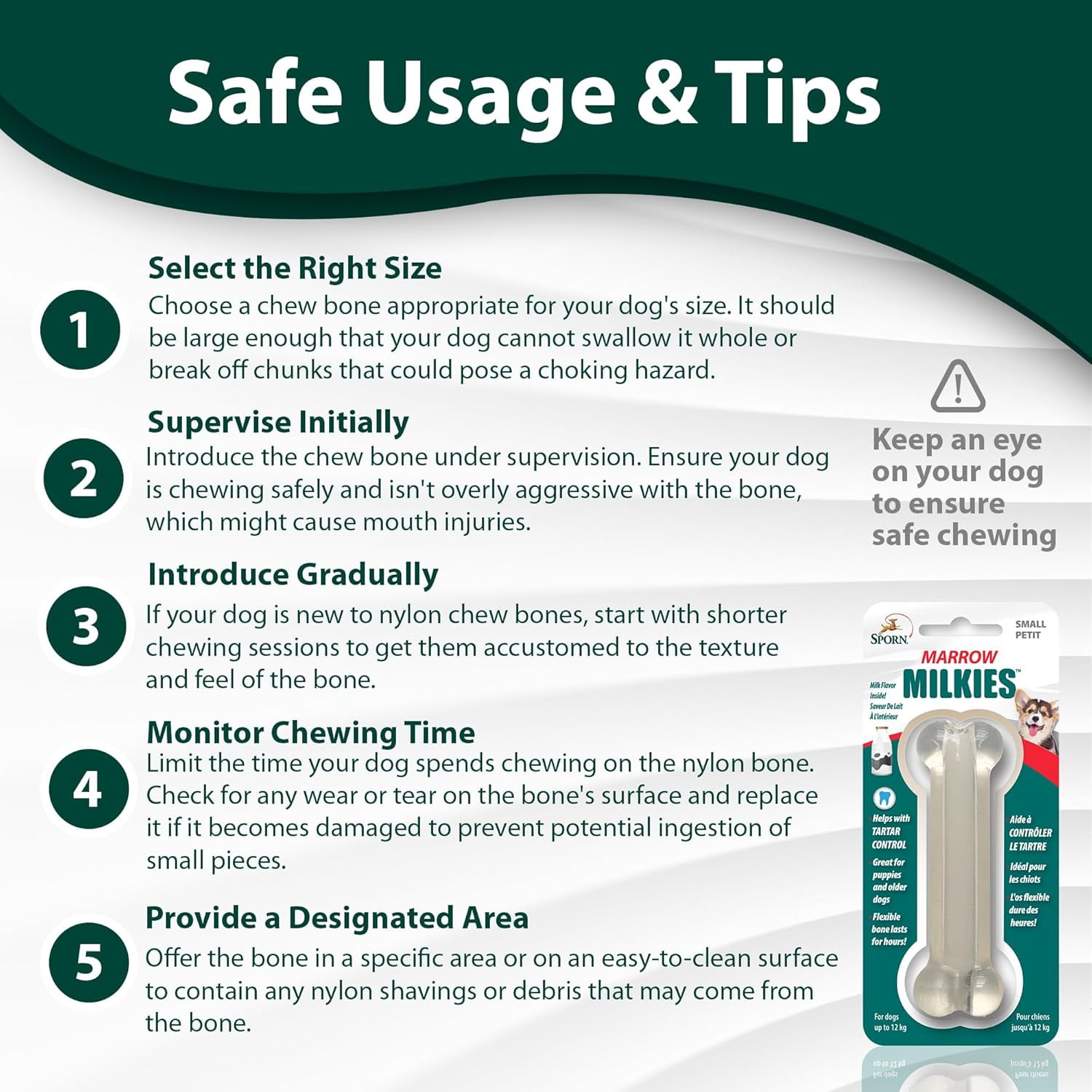 Sporn Marrow Milkies Chew Bones for Light Chewers, Milk Flavor Dog Chew Toys for Small Dogs, Made with Soft Thermoplastic Rubber Dog Dental Chew Toy, Gluten-Free & Non-Toxic, Small, Flexible, soft dog chew