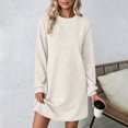 thumbnail image 2 of Vynhevius Womens Solid Textured Dress Crew Neck Long Sleeve Casual Loose Mini, 2 of 8