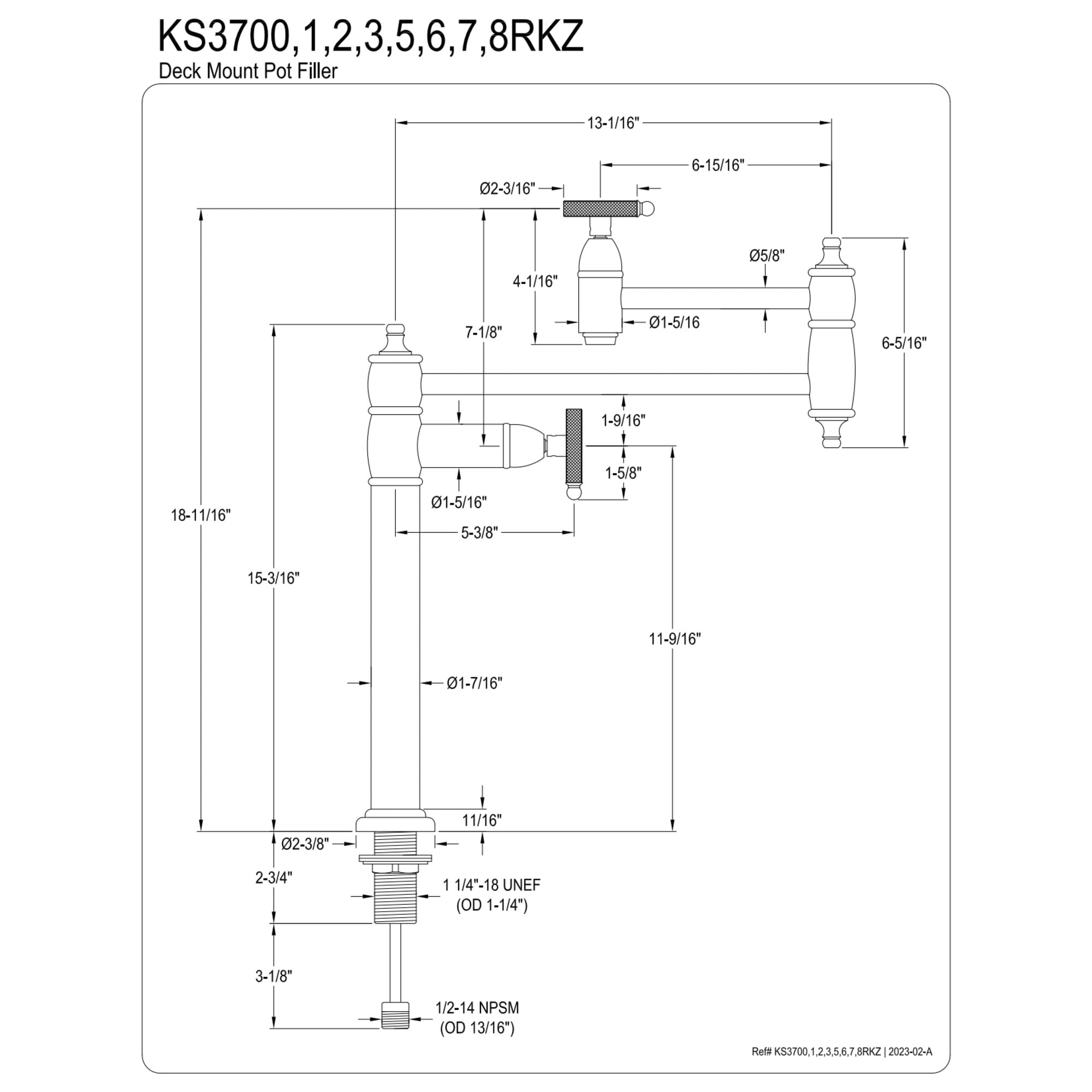 Kingston Brass KS3707RKZ Wendell Deck Mount Pot Filler Faucet with Knurled Handle, Brushed Brass
