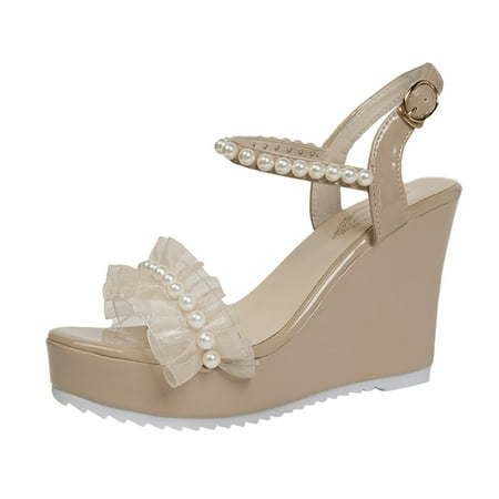 

TOYFUNNY Womens Wedge Open Toe Pearl Sandals
