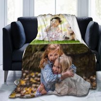 Personalised Photo Blanket Customized Throw Blankets with Picture Names Text for Lovers Family Birthday Gifts for Adults Baby Boys Girls Pet 2 Collage Images,60x50 inch (150x125cm)