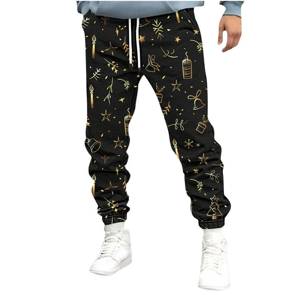 RKSTN Mens Pants Sweatpants Tapered Running Pants Drawstring Jogging Pants Christmas Print Pants Soft Comfortable Workout Pants