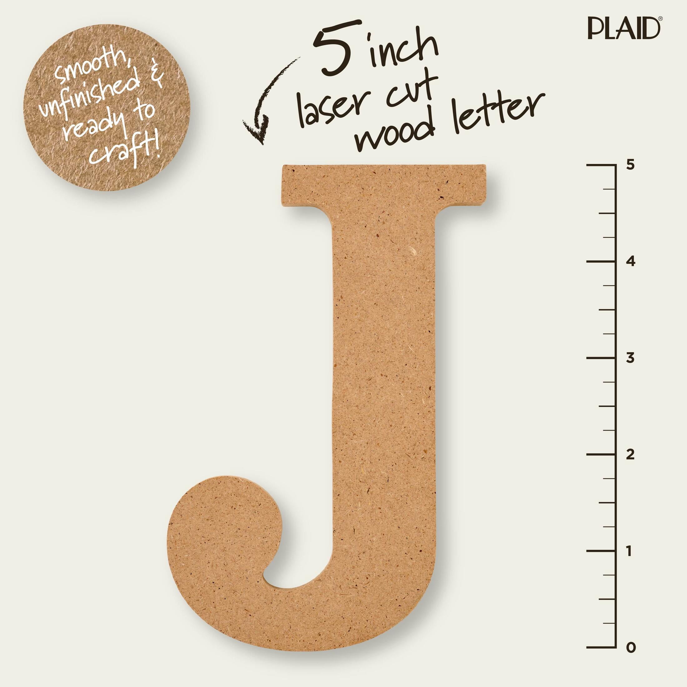 (2 pack) Plaid Unfinished Wood MDF 5" Letter for DIY Arts and Crafts, J