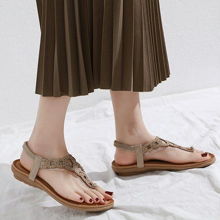 

BRISEZZS Womens Flat Sandals- Beach Sandals Boho Casual Open Toe Summer Sandals #129 Khaki