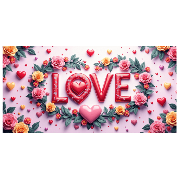LUUFILx Love Themed Backdrop Banner Romantic Event Decoration Floral Photography Props Valentine's Day Anniversary Celebration Party Supplies Background