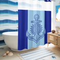 thumbnail image 5 of No Hook Shower Curtain with Built-in Rings - Retro Nautical Washable Waterproof Fabric Bathroom Curtains for Hotel,Rentals, Stall 48 X 72 Inch , Anchor Pattern Navy Sky Blue, 5 of 9