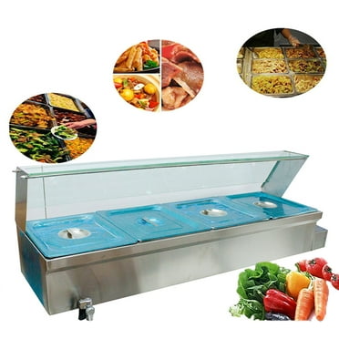 INTBUYING 4-Pan Food Warmer Commercial Buffet Food Warmer Stainless Steel Steam Table with Glass Shield
