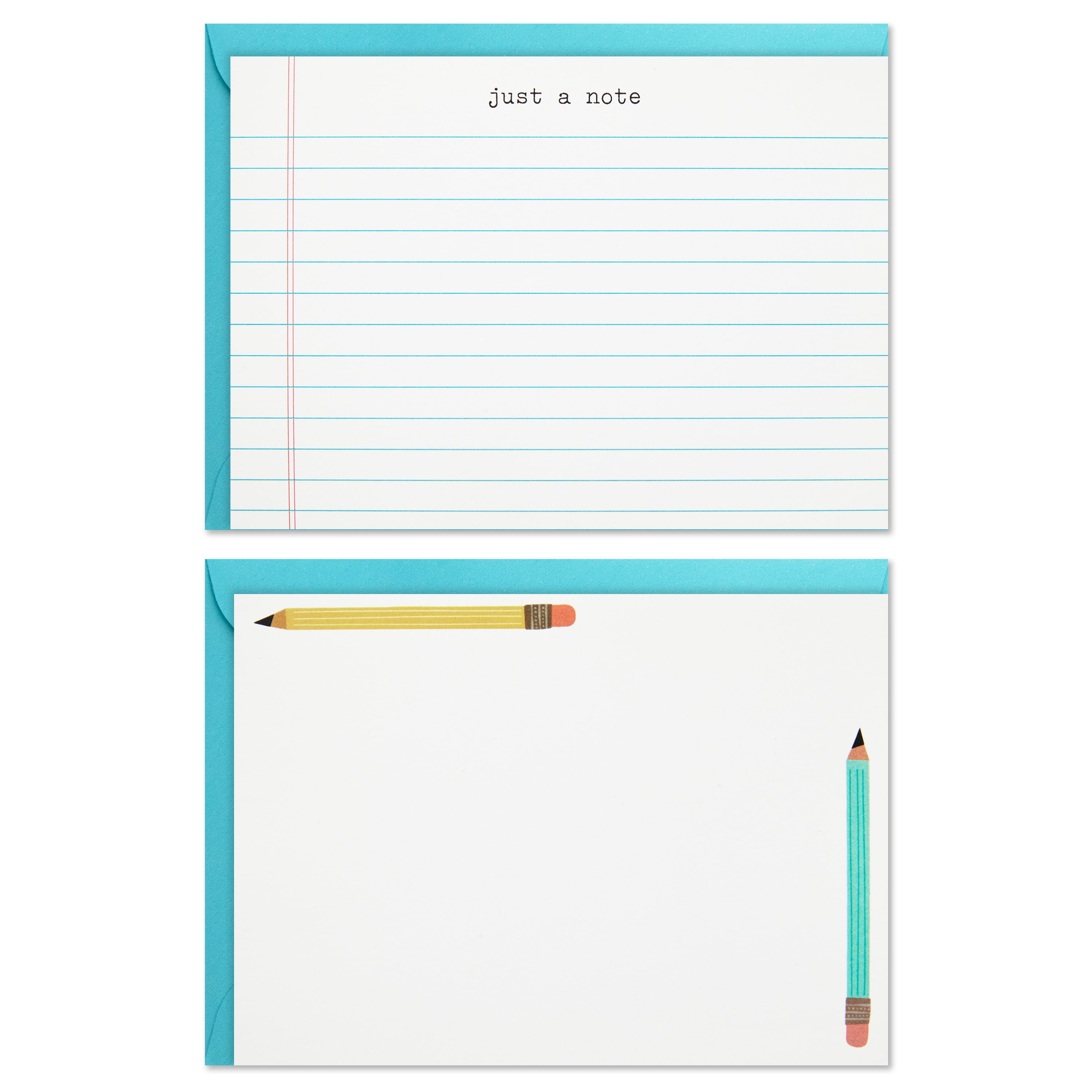 Hallmark Flat Note Cards in Caddy, Ruled Paper and Pencil Designs, 40 ct.